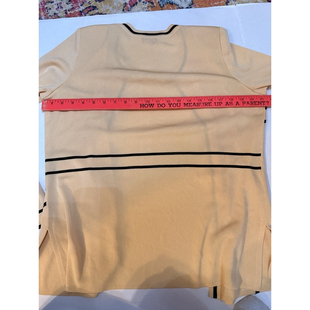 Vintage Exclusively Misook Yellow & Black Geometric Stripe Cardigan Korea S - Picture 9 of 11